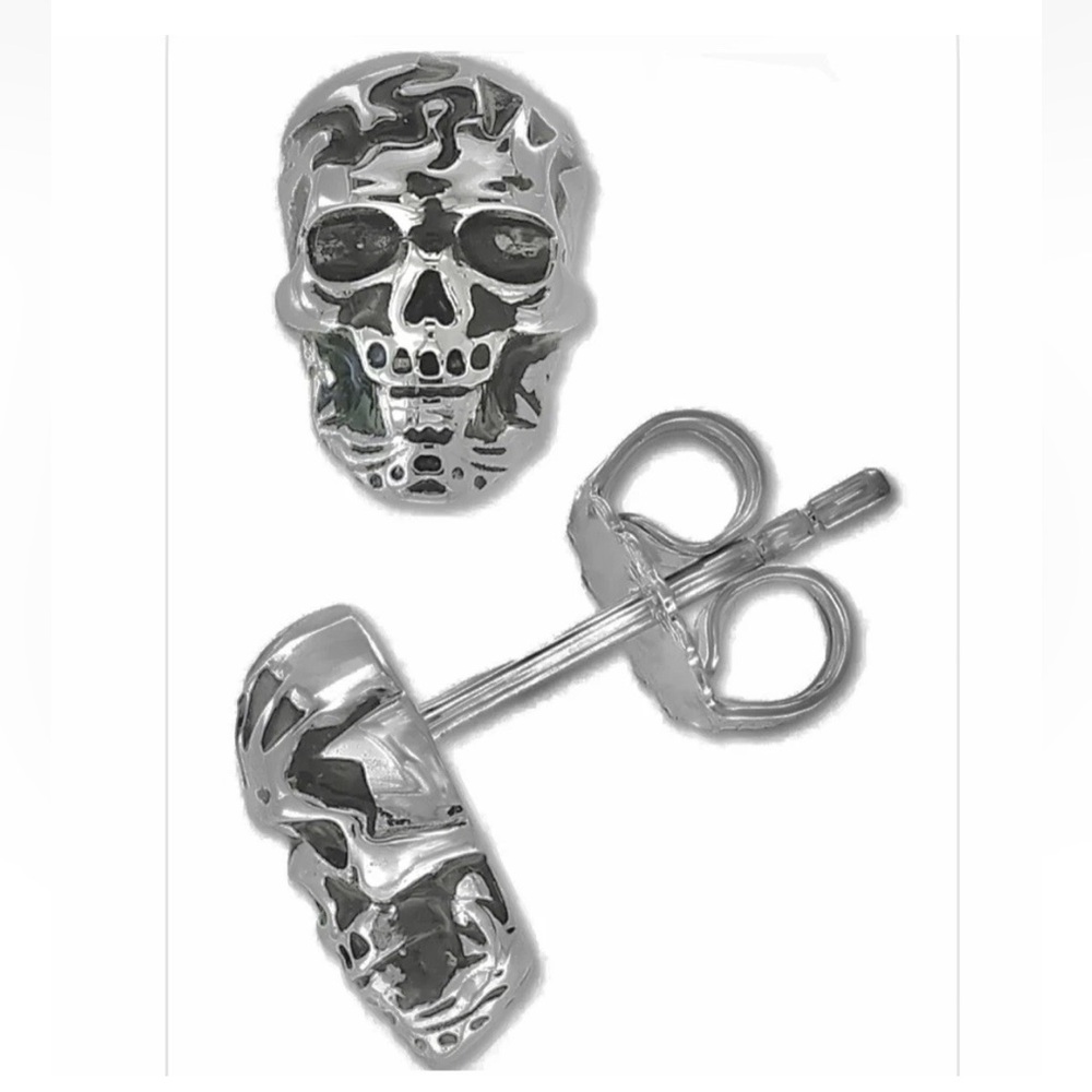 NWOT - EFFY Skull Stud Earrings Sterling Silver - Skeleton Butterfly Back